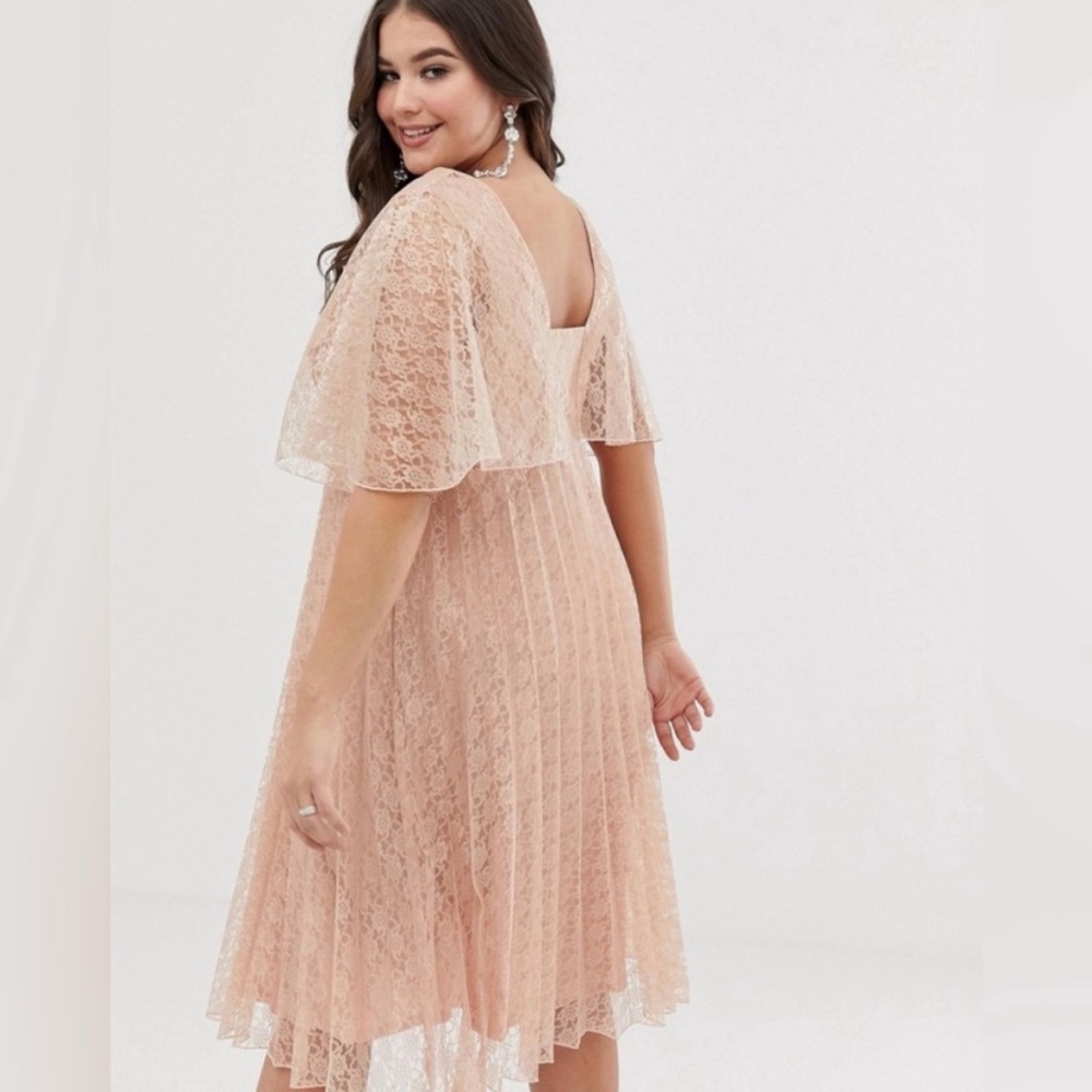 ASOS CURVE Elegant FLUTTER SLEEVE Lace Dress in Blush Pink